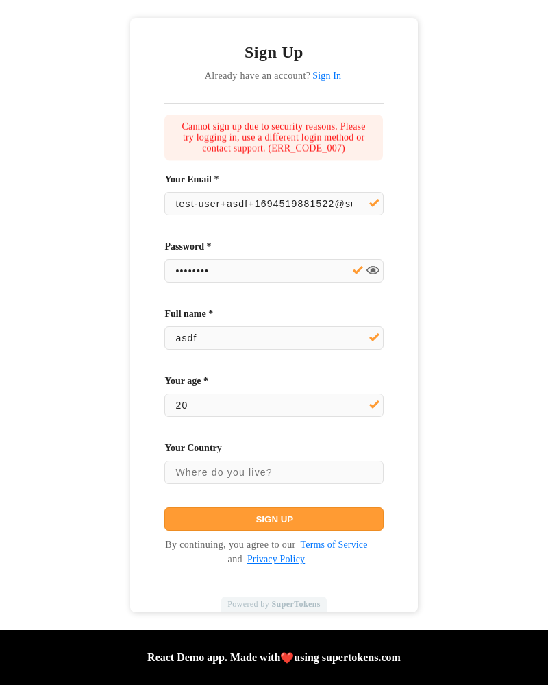 Pre-built UI screenshot showing error message for ERR_CODE_007.